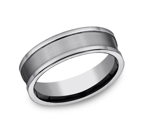 The Vanquisher Men's Tungsten Ring Satin Center Polished Edges 7mm