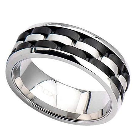 Men's Stainless Steel and IP Black Watch Link Ring - 8mm