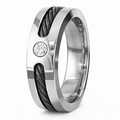 The Wire Men's Titanium Black Cable Ring with Polished Finish and CZ-7mm