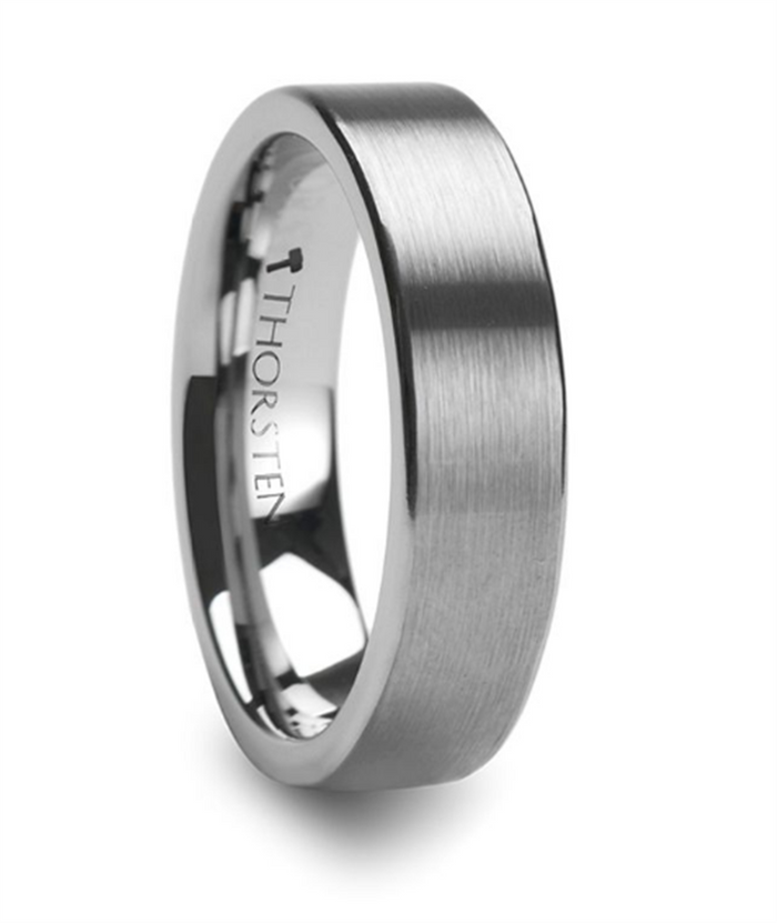 Tungsten Carbide ‘Messalina’ 6mm Flat Brushed Finish Wedding Band