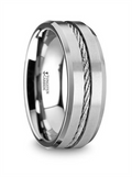 Tungsten ‘Lannister’ 8mm Steel Wire Cable Inlay Flat Wedding Band