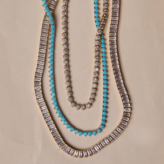 Bezel Tennis Necklace, Turquoise Tennis Necklace, Baguette Tennis Necklace