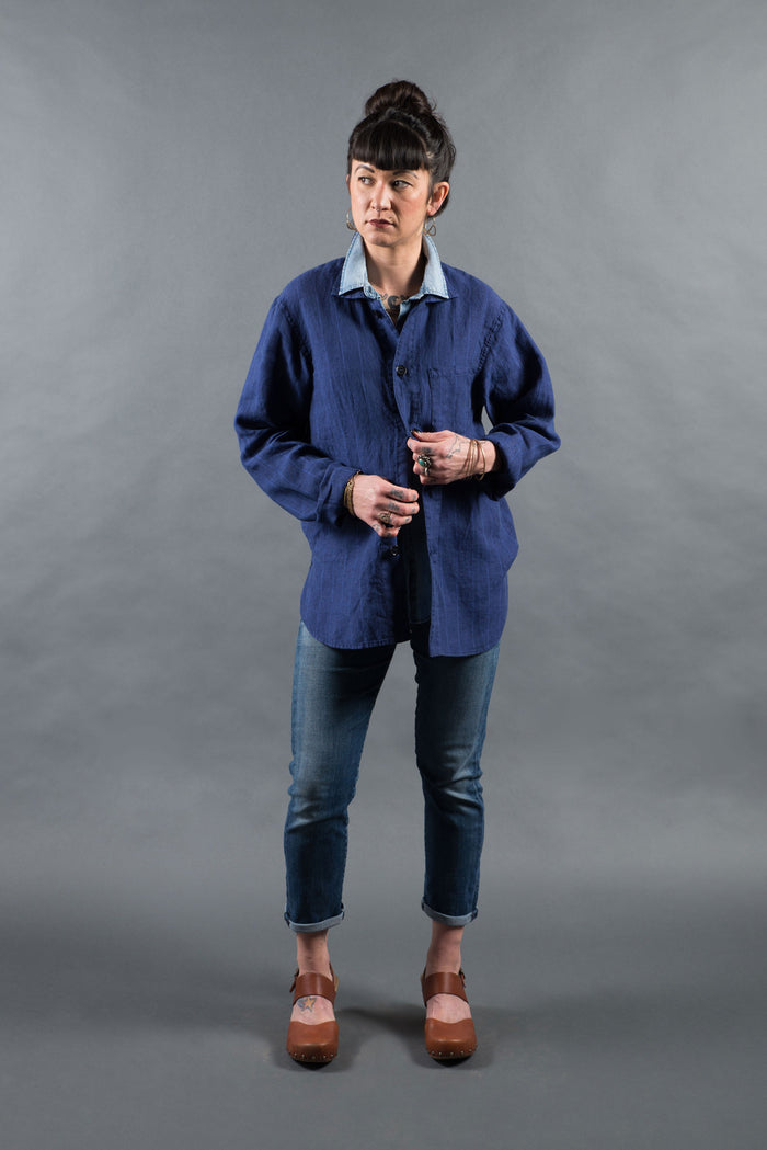 Vetra Striped Linen Work Shirt Hydrone