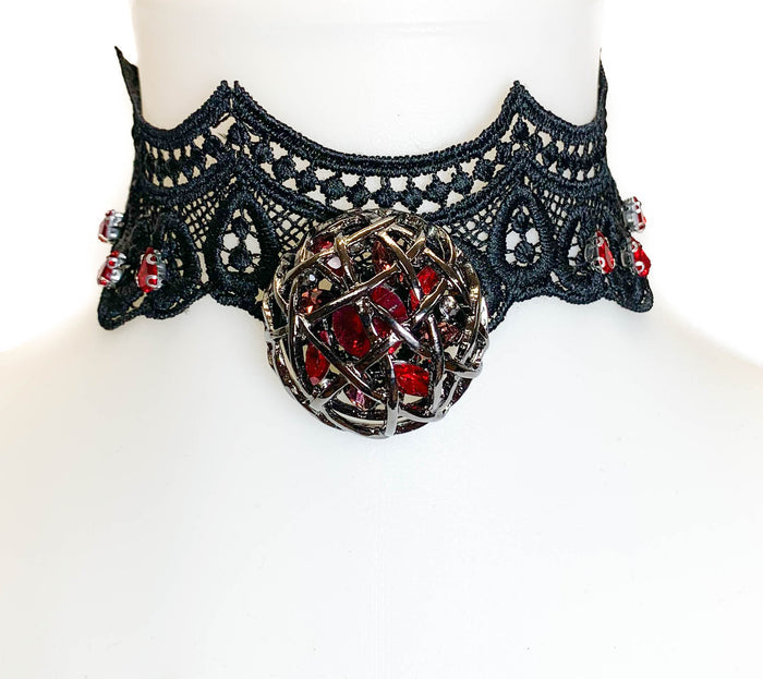 Victorian Lace Choker With Siam Stone Collar