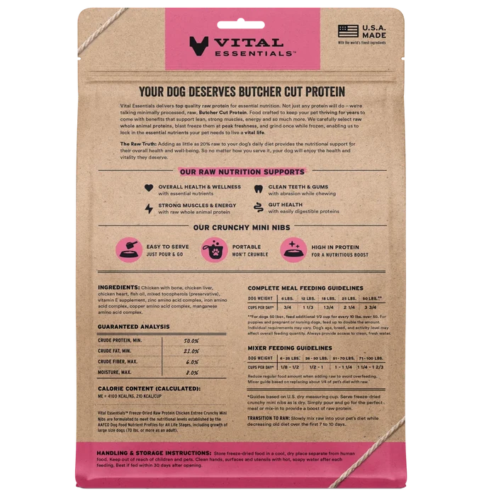 Vital Essentials Freeze-Dried Raw Protein Chicken Crunchy Mini Nibs Dog Food