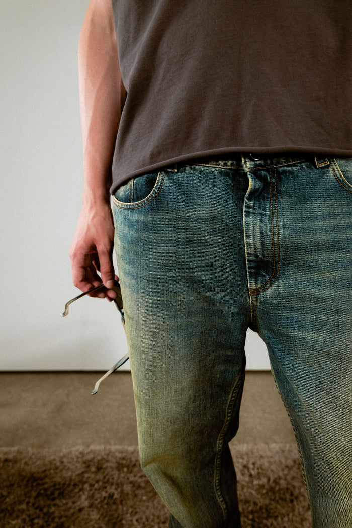 WHYAT LOOSE DENIM -SAND WASHED BLUE